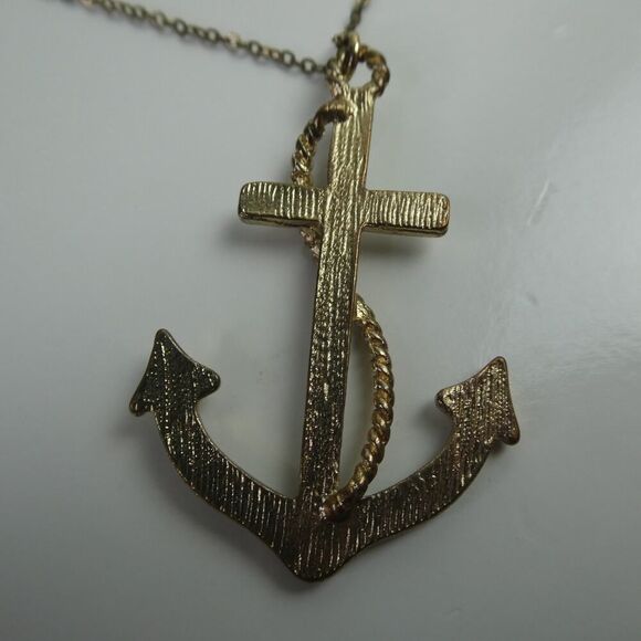 Anchor Rhinestone Sparkly Nautical Marine Gold Tone Pendant Chain Necklace 26" - Picture 8 of 10
